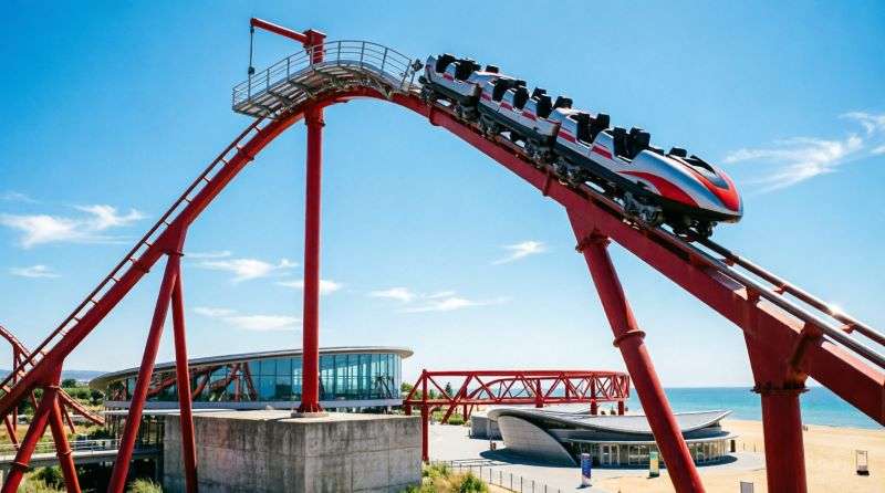 Американские горки Red Force в парке Ferrari Land, PortAventura, Испания, сентябрь 2026
